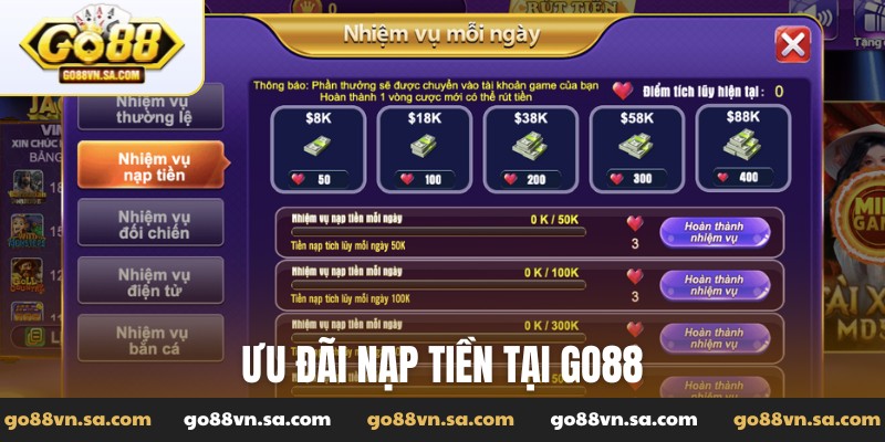 Ưu đãi nạp tiền tại Go88